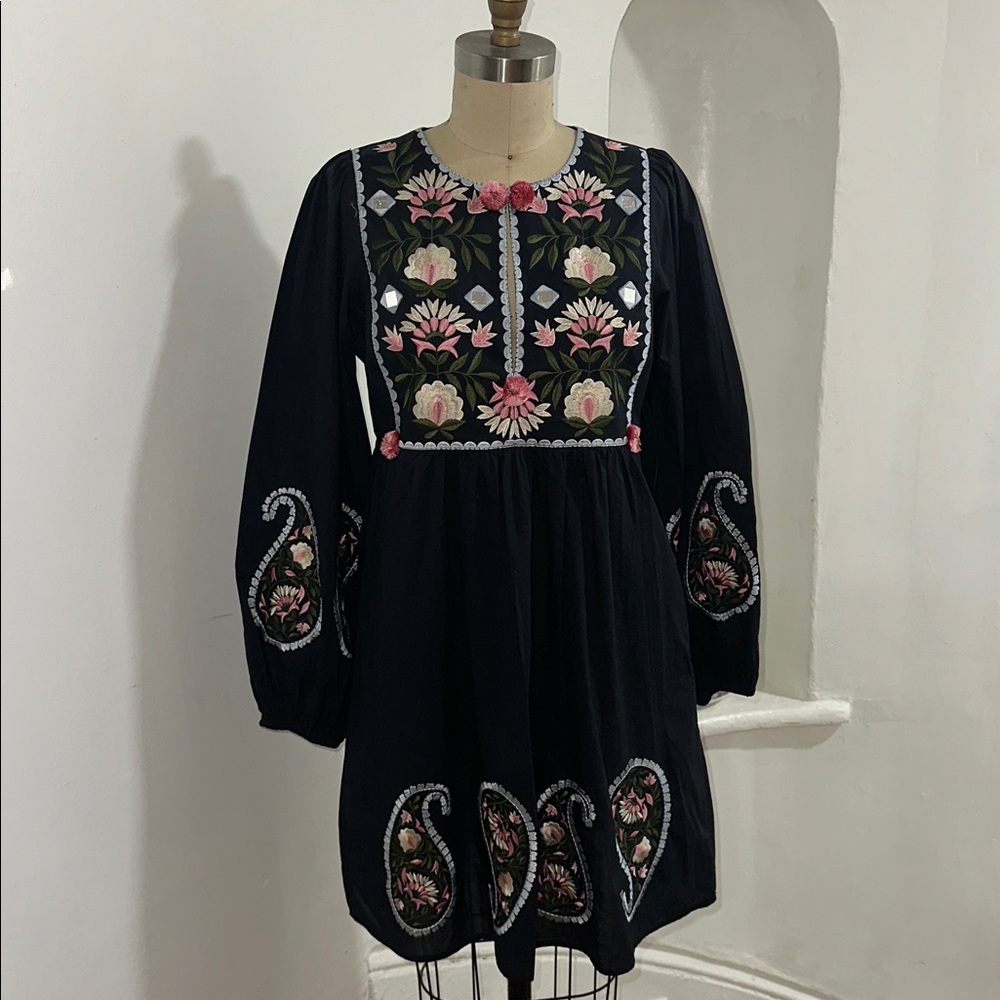 Figue Navy Embroidered Mini Dress